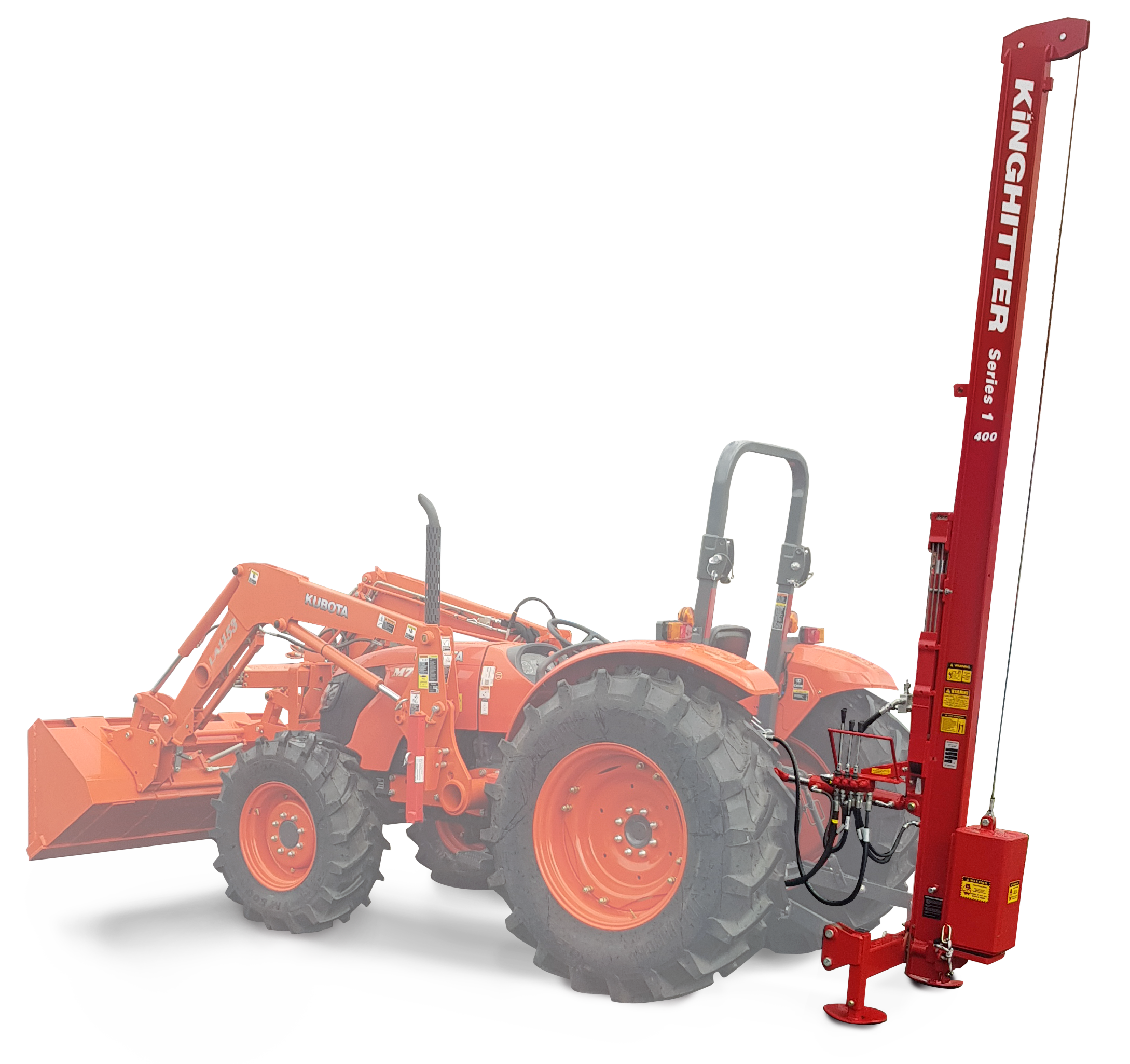 post driver with 4 metre mast and 230kg hammer on Kubota tractor