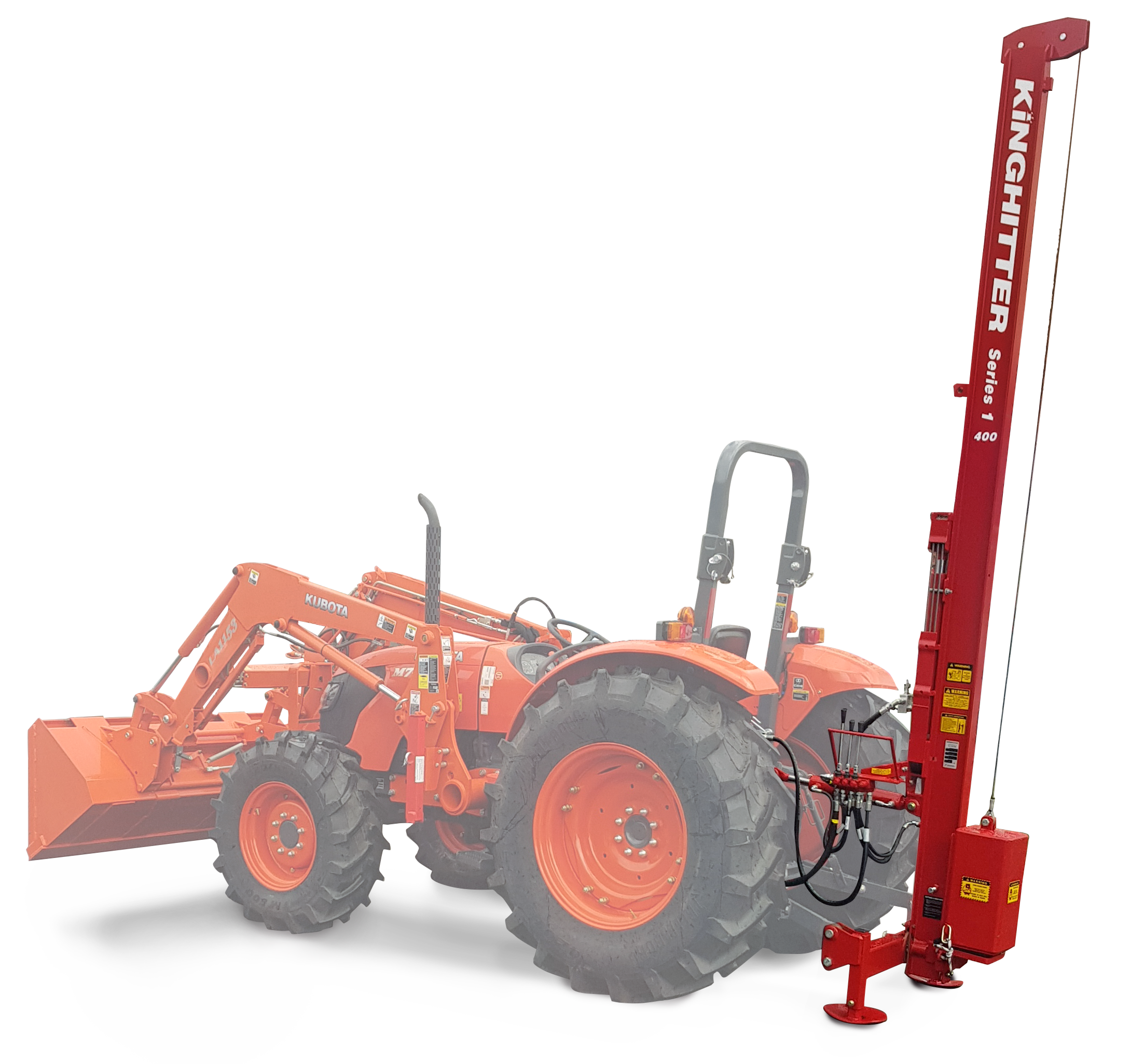 post driver with 4 metre mast and 230kg hammer on Kubota tractor