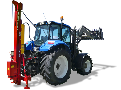 Expander rear mount mast on New Holland tractor with flashing light and grapple forks